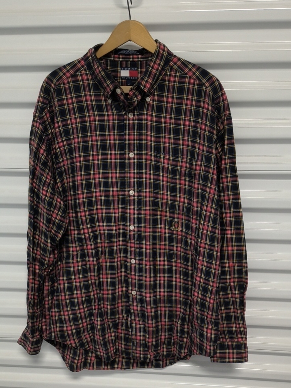 Vtg Tommy Hilfiger Plaid Button Up Long Sleeve Shirt L